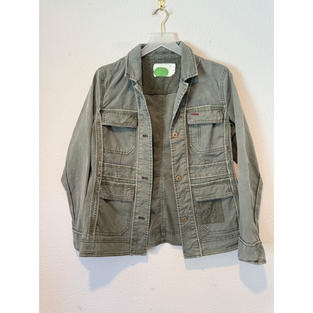 Anthropologie Olive Green Military Field Jacket Eyelet Trim Utility Coat Small